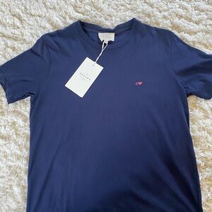 Sezane Conrad T-Shirt Marine Blue with Embroidered Monogram XS NWT